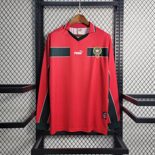 Maillot Maroc rétro 98 à manches longues de la marque Le 12 -ème Maillot, vue de face avec détails du design.