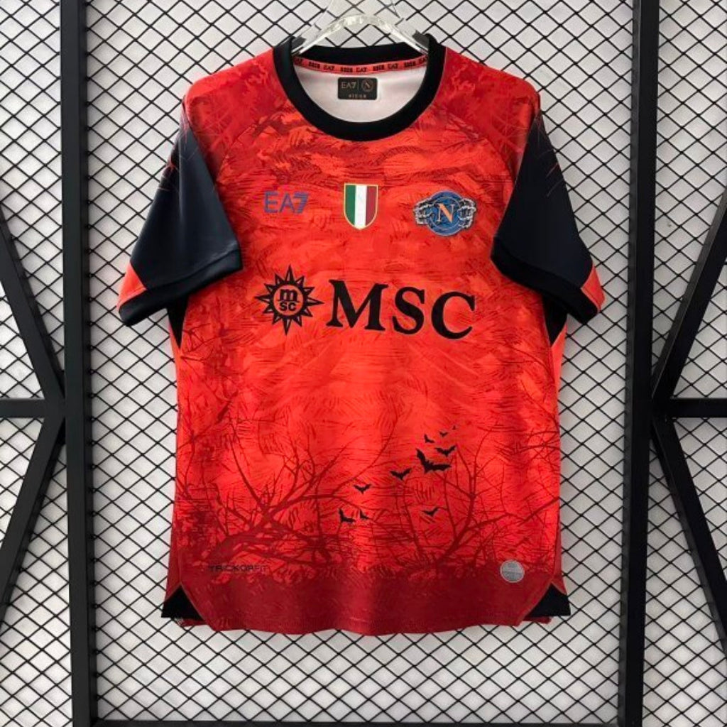Maillot Napoli Halloween rouge 25/26 de Le 12 -ème Maillot, maillot de football pour enfants, vue de face.