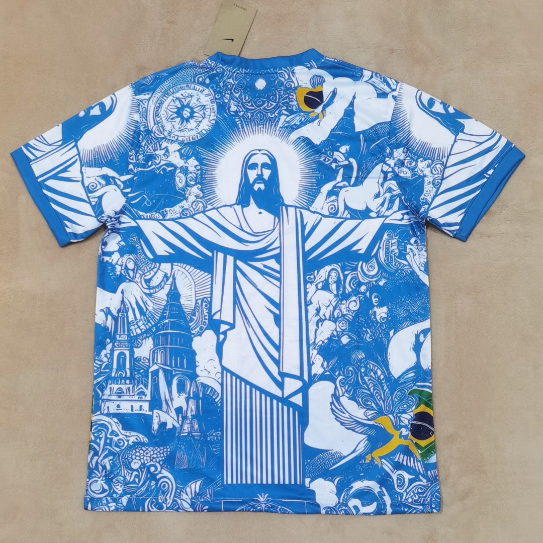 Maillot de football Brésil 25/26 bleu Le 12 -ème Maillot, vue de face, détails du design et logo de l'équipe.