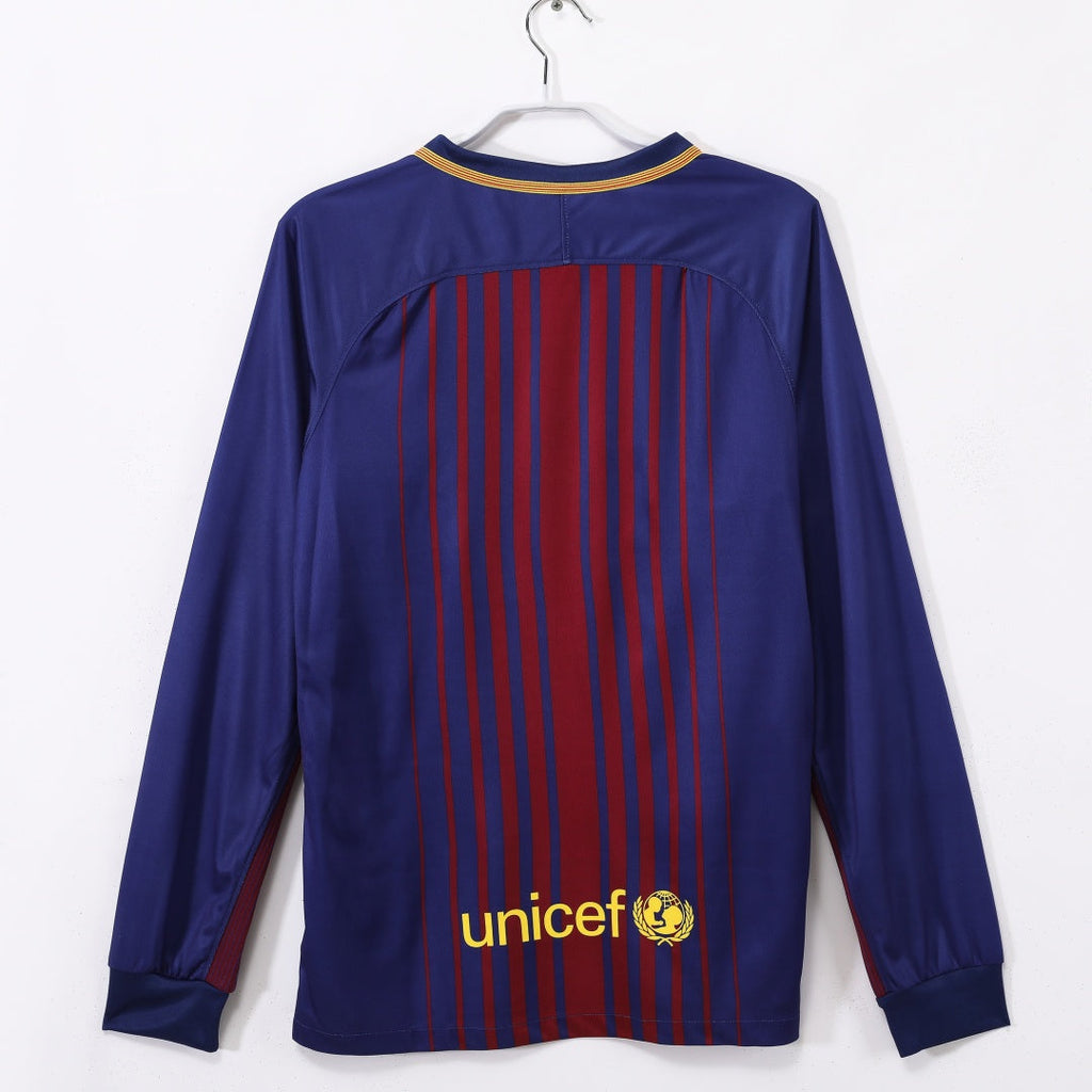Maillot domicile rétro du FC Barcelone 2017-2018 à manches longues, marque Le 12 -ème Maillot, vue de face.