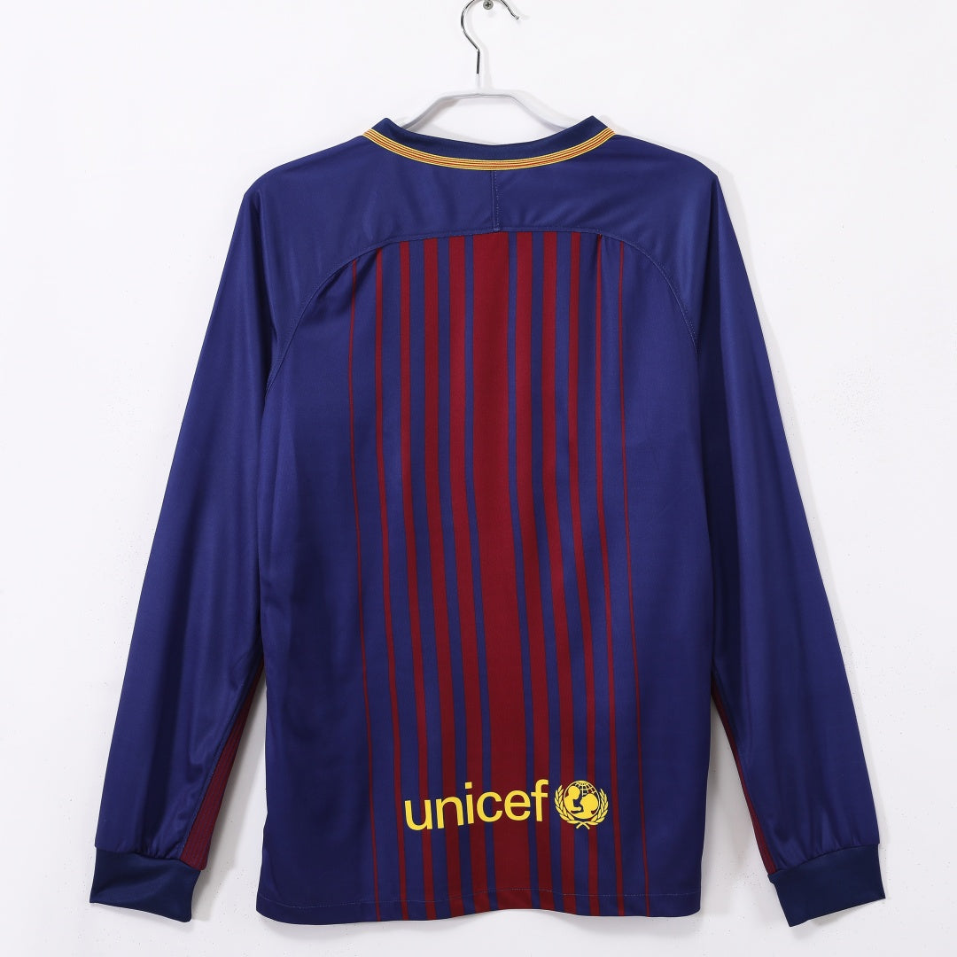 Maillot domicile rétro du FC Barcelone 2017-2018 à manches longues, marque Le 12 -ème Maillot, vue de face.