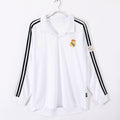 Maillot rétro domicile de football Real Madrid 2002-2003 à manches longues, marque Le 12 -ème Maillot, style classique.