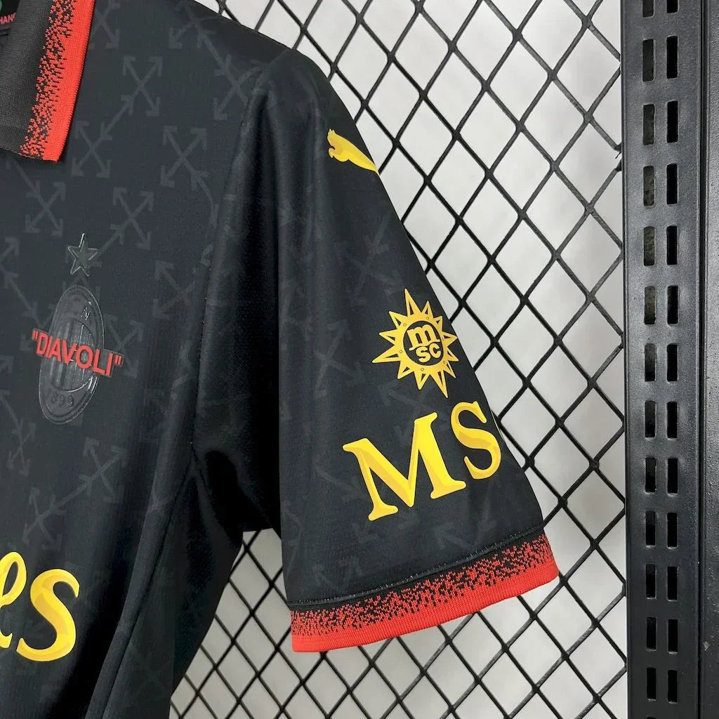 Maillot de football AC Milan 2025 2026, marque Le 12-ème Maillot, vue de face avec détails du logo et couleurs officielles.