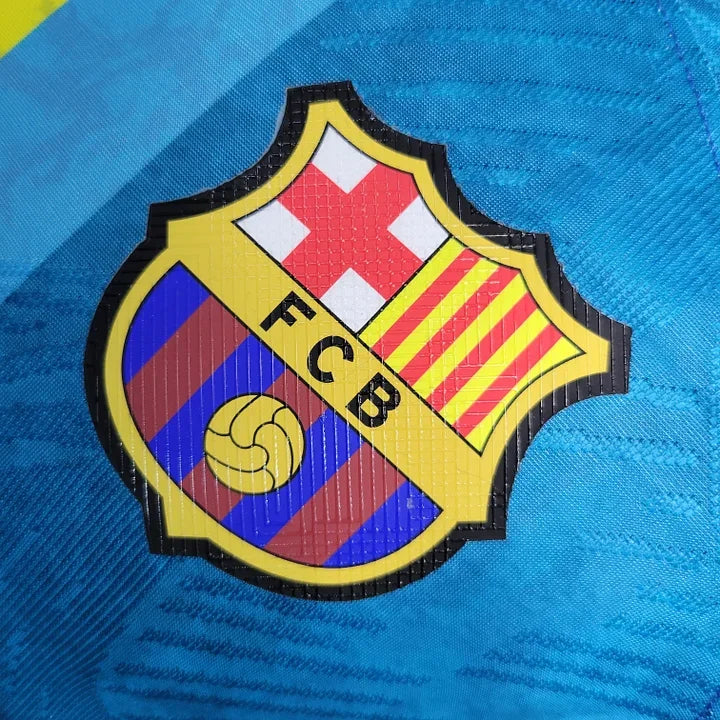 Maillot extérieur FC Barcelone 2023 2024 Le 12, maillot de football avec logos et couleurs officielles de l'équipe.