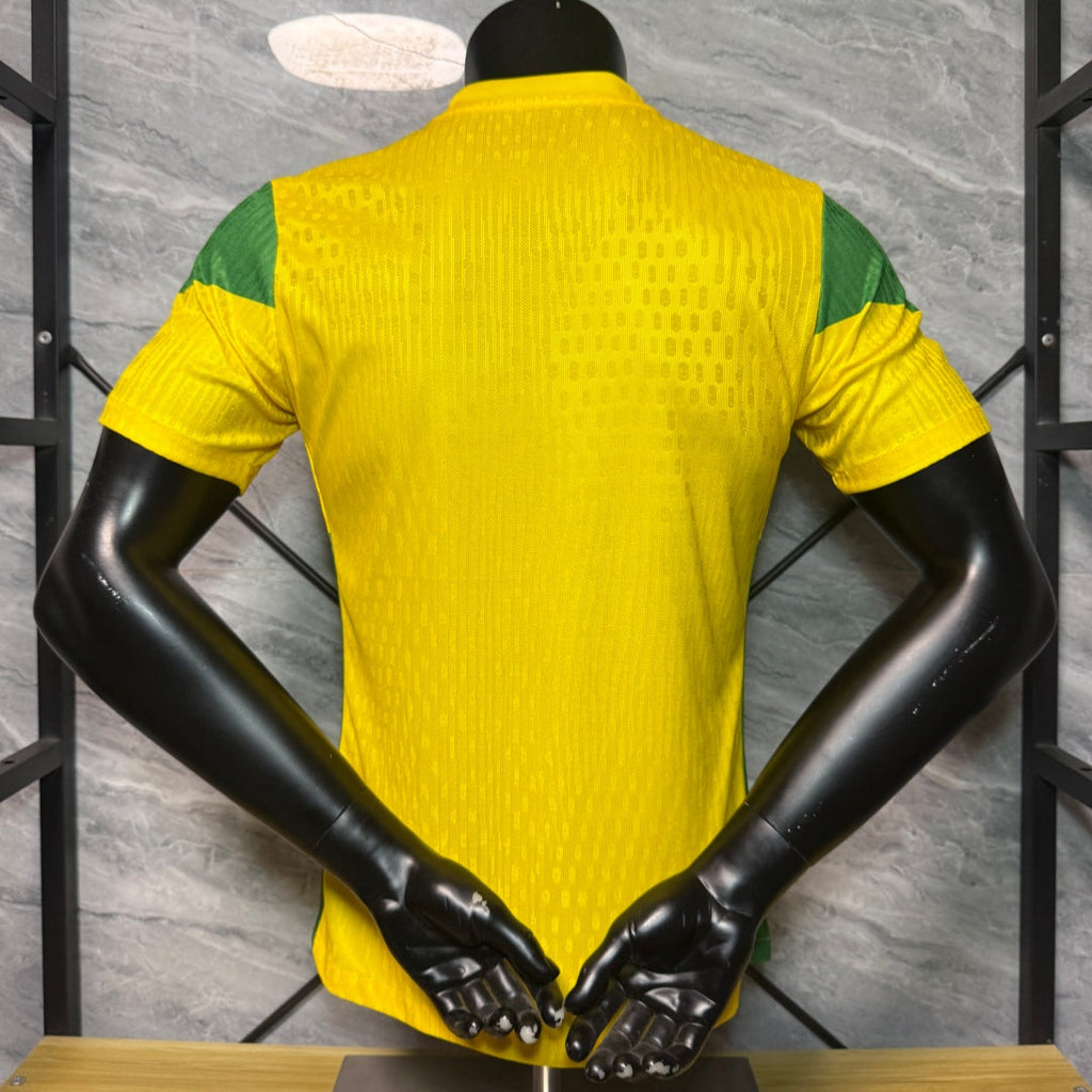 Maillot de football jaune pour joueur Benin 25/26, marque Le 12 -ème Maillot, vue frontale.