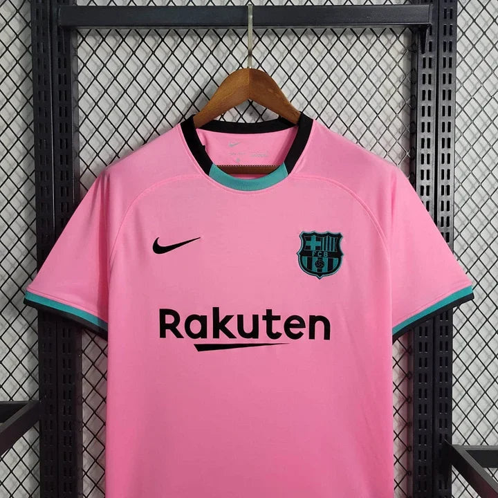 Maillot FC Barcelone 2020 2021 Le 12, maillot rose de football avec logo et détails de l'équipe catalane.