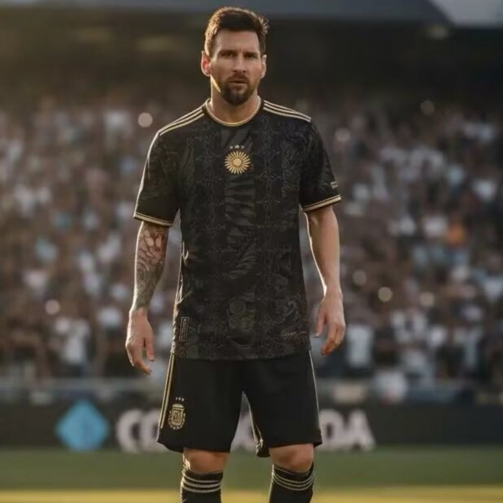 Maillot de football Argentine 25/26 Le 12 -ème Maillot en noir pour juniors, vue front avec logo et détails visibles.