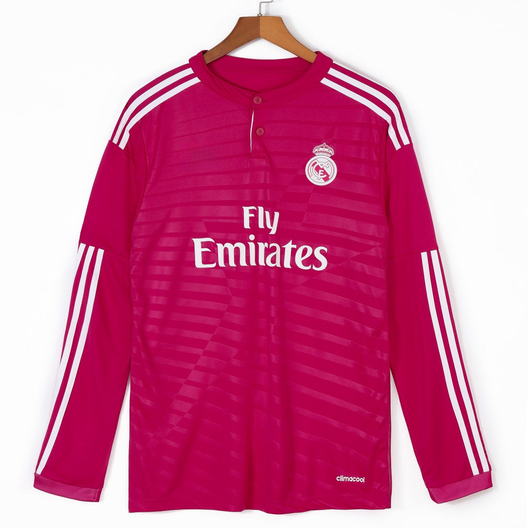 Maillot rétro extérieur Real Madrid 2014-2015 à manches longues, marque Le 12 -ème Maillot, avec logo du club.