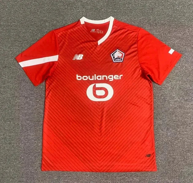 Maillot domicile Lille 2023-2024 Le 12 -ème Maillot, maillot de football rouge et blanc avec logo du club.