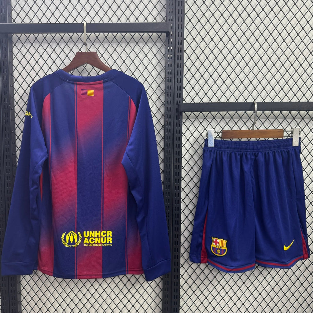 Maillot domicile Le 12 -ème Barcelone 25/26, homme, manches longues, maillot de football bleu et grenat, vue de face.