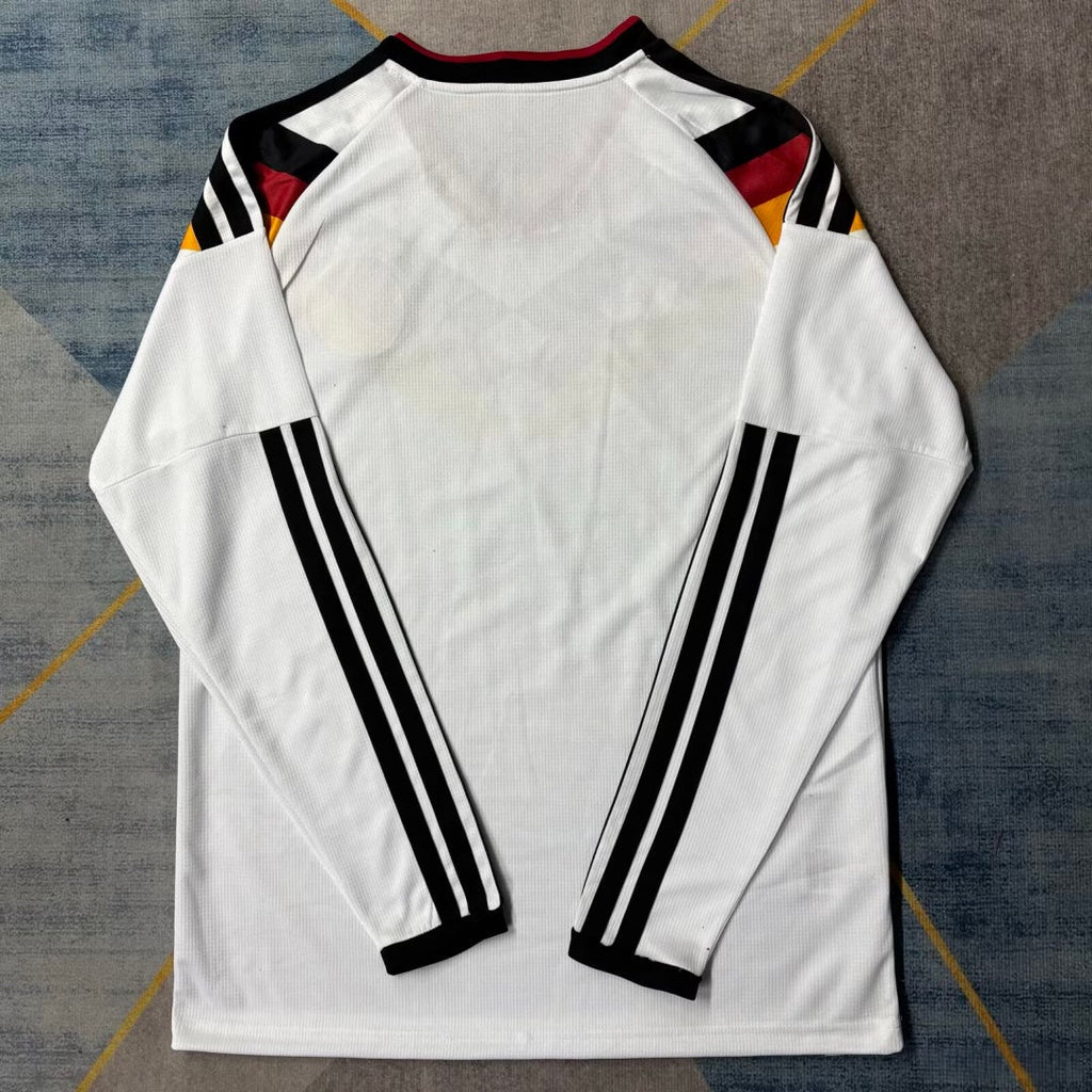 Maillot de football Allemagne domicile manches longues Le 12, maillot 25/26, couleur rouge et noir, détails du design.