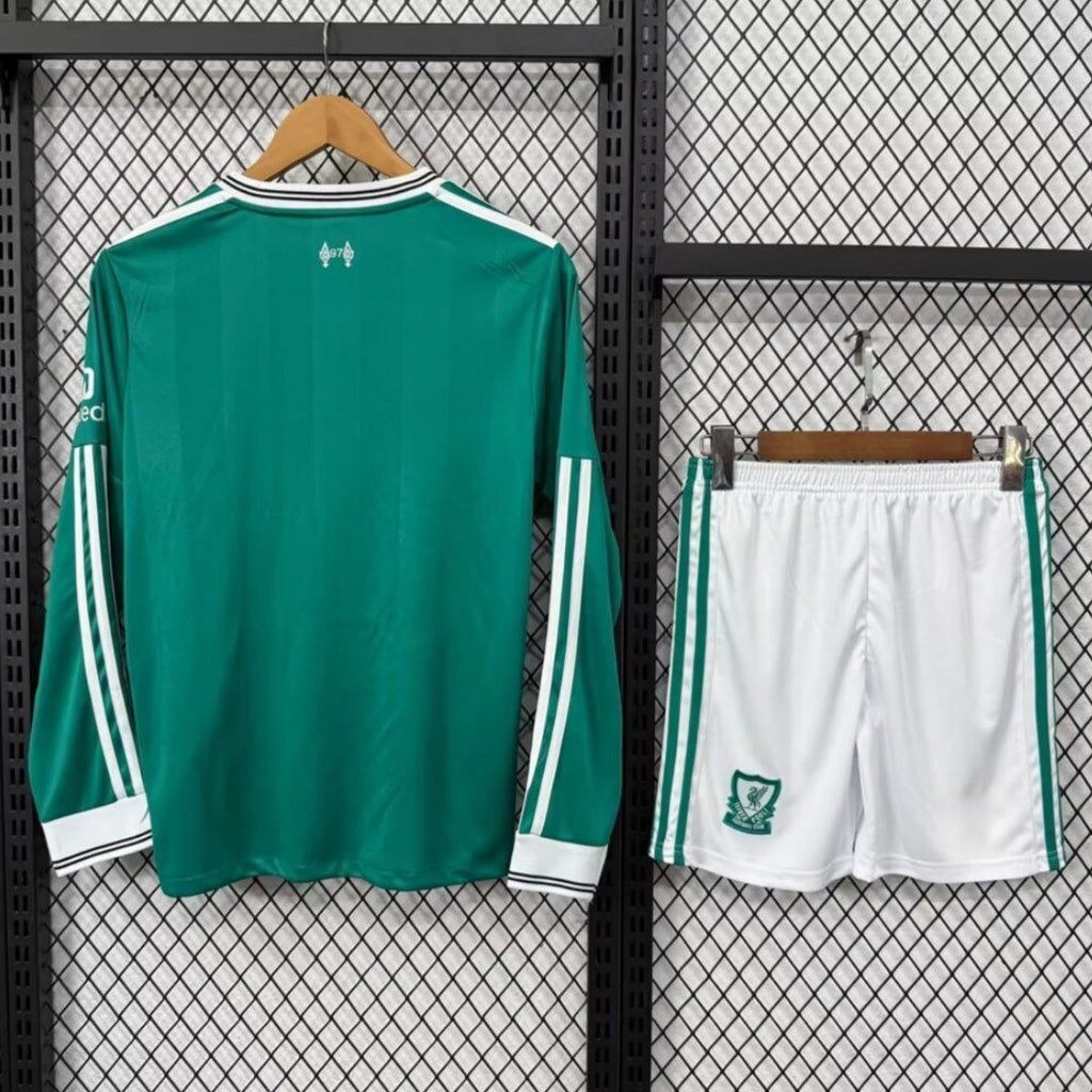 Ensemble Liverpool Third 25/26 pour adulte, maillot à manches longues, marque Le 12 -ème Maillot, tissu bleu avec logo.
