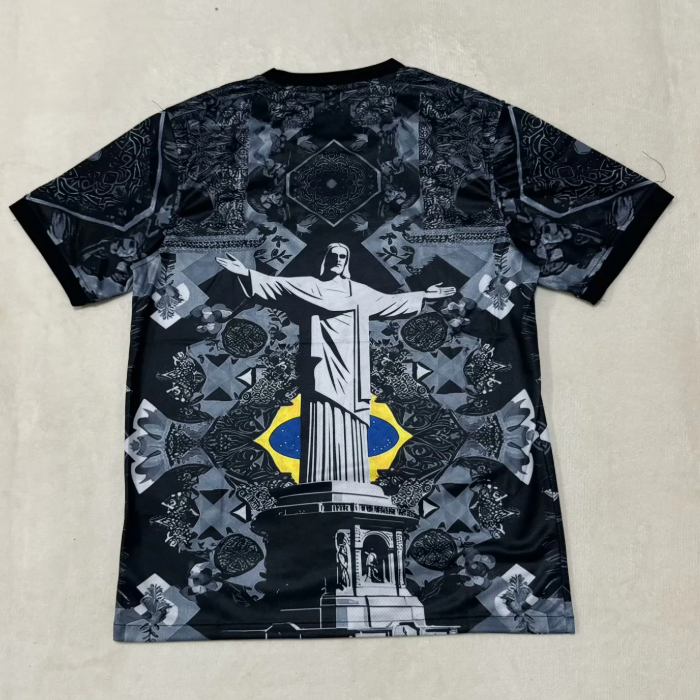 Maillot de football Brésil 25/26 Spécial noir Le 12, maillot de sport pour supporters, vue de face avec logo et détails noirs