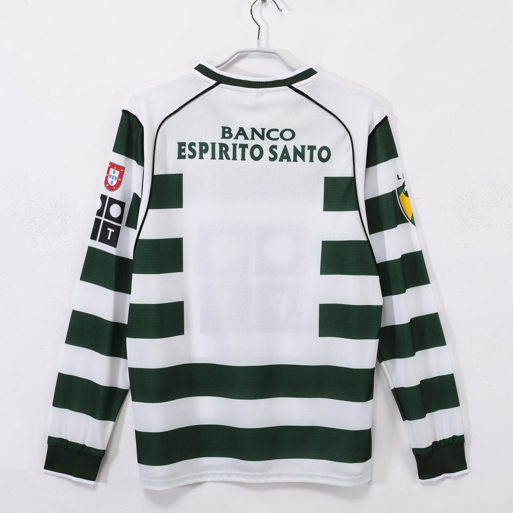 Maillot rétro Sporting CP domicile manches longues Le 12 -ème Maillot, année 2001-2003, en tissu sportif avec couleurs rouges et vertes