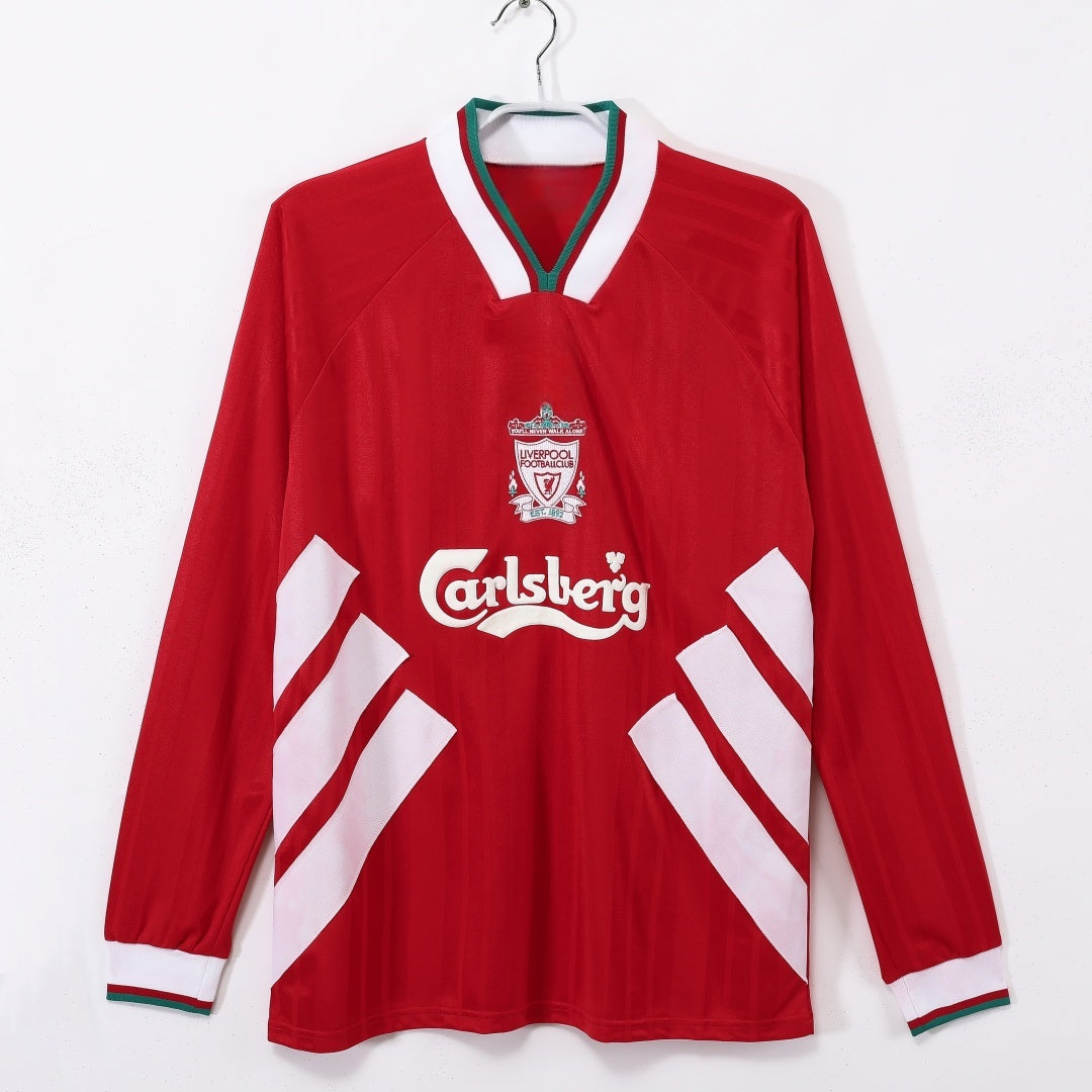Maillot domicile rétro Liverpool 1993-1995 à manches longues, maillot de football vintage Le 12 -ème Maillot, style classique.