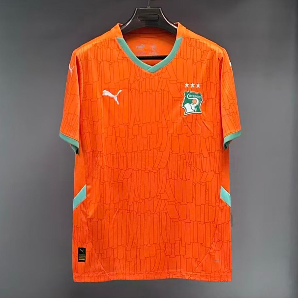 Maillot de football Côte d'Ivoire 24/25, modèle spécial, de la marque Le 12 -ème Maillot, vue de face avec détails du design.