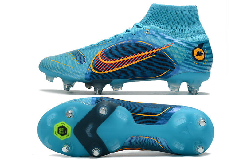 Crampons Mercurial Superfly 8 Elite pour football, semelles à crampons en métal, conçus pour performance sur le terrain.
