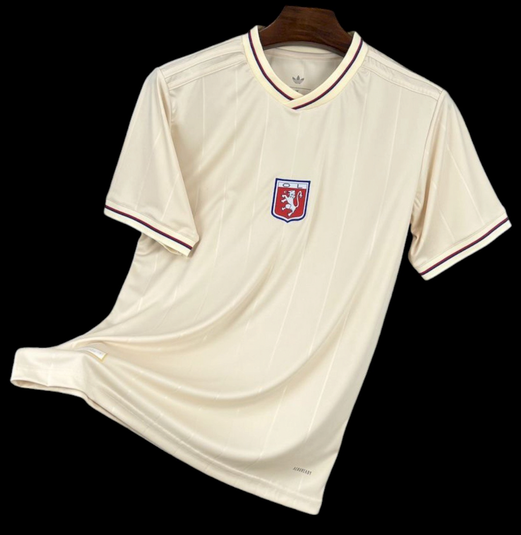 Maillot Lyon Spécial 75 ans, maillot de football blanc et violet de la marque Le 12 -ème Maillot, vue de face.