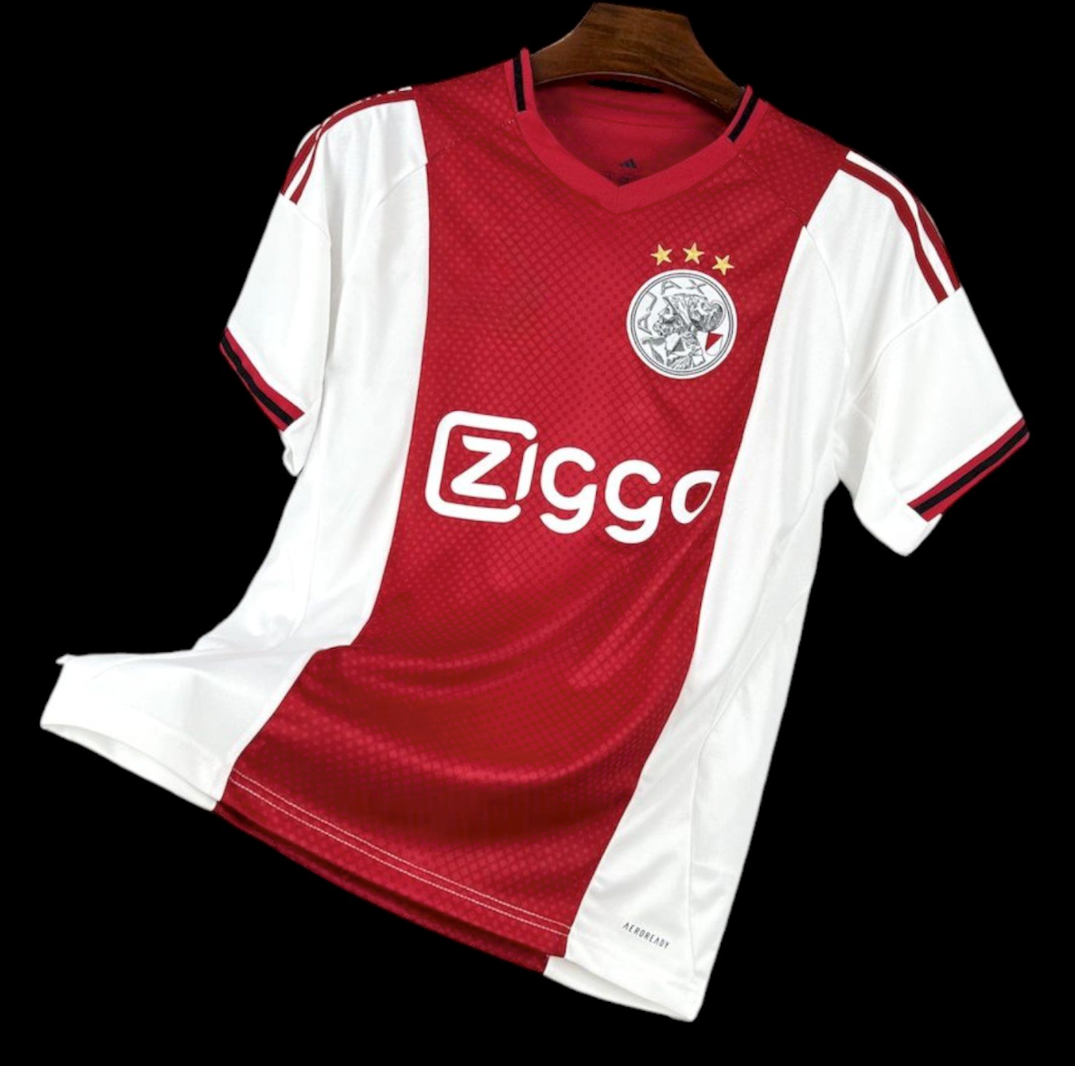 Maillot domicile Ajax 25/26, marque Le 12 -ème Maillot, en tissu rouge avec détails bleus et logo de l'équipe.