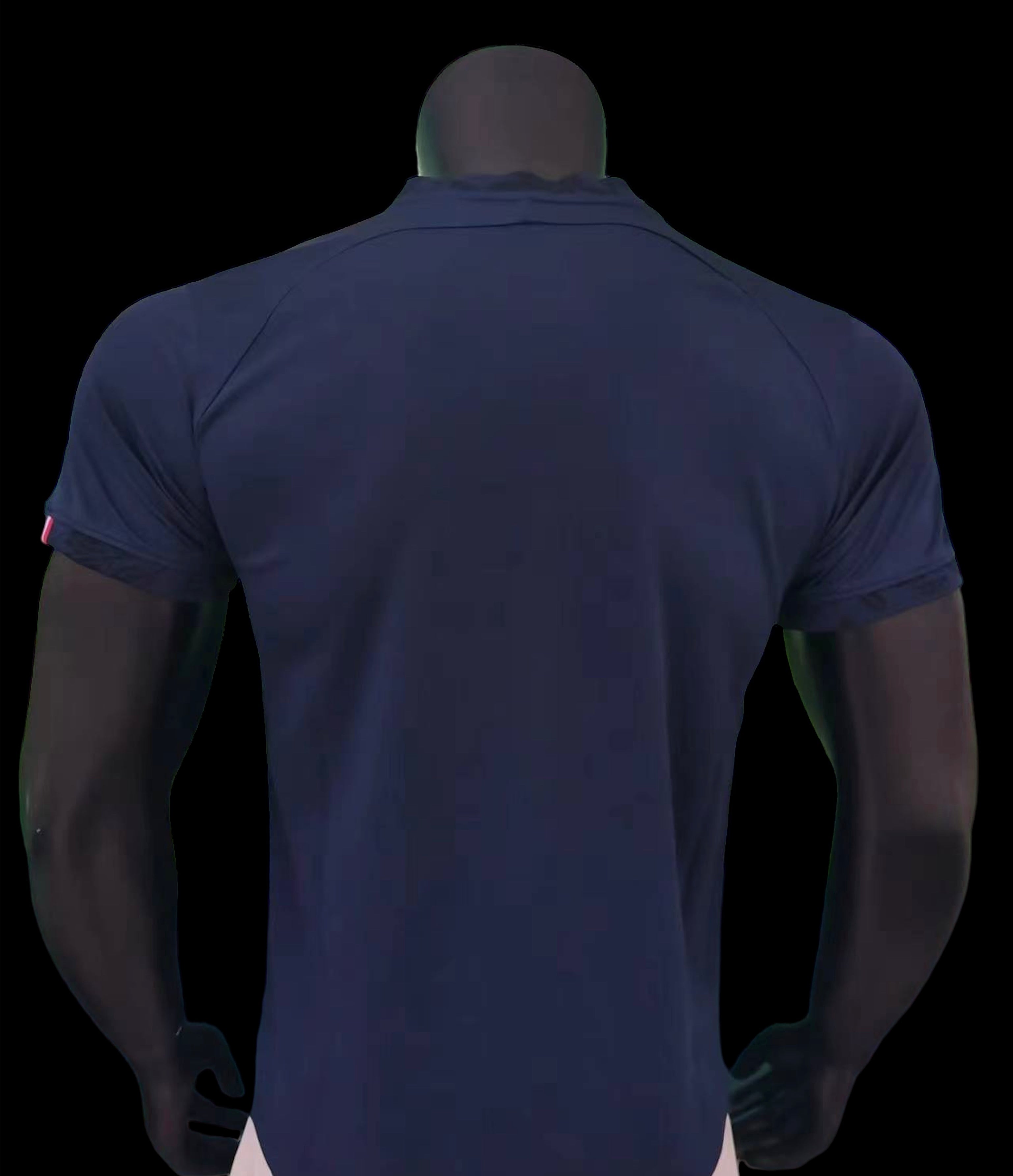 Maillot domicile de l'équipe de France 2023-2024, version player, avec logo et détails en bleu, blanc et rouge.
