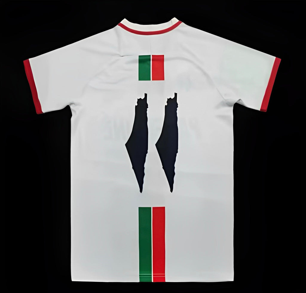 Maillot Palestine édition spéciale blanc 2023-2024, fabriqué par Le 12, vue de face avec détails du design.