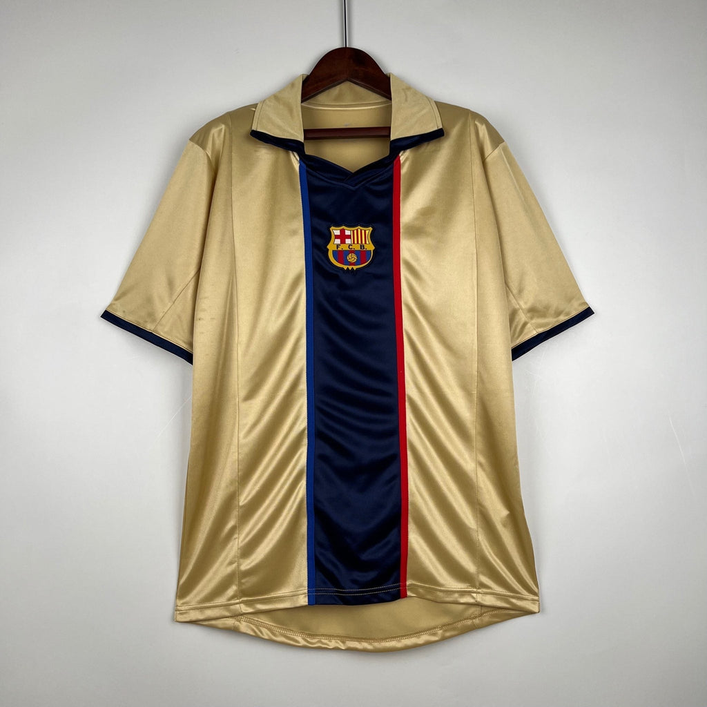 Maillot rétro FC Barcelone 2002 Le 12-ème Maillot, maillot de football bleu avec logo et détails vintage.