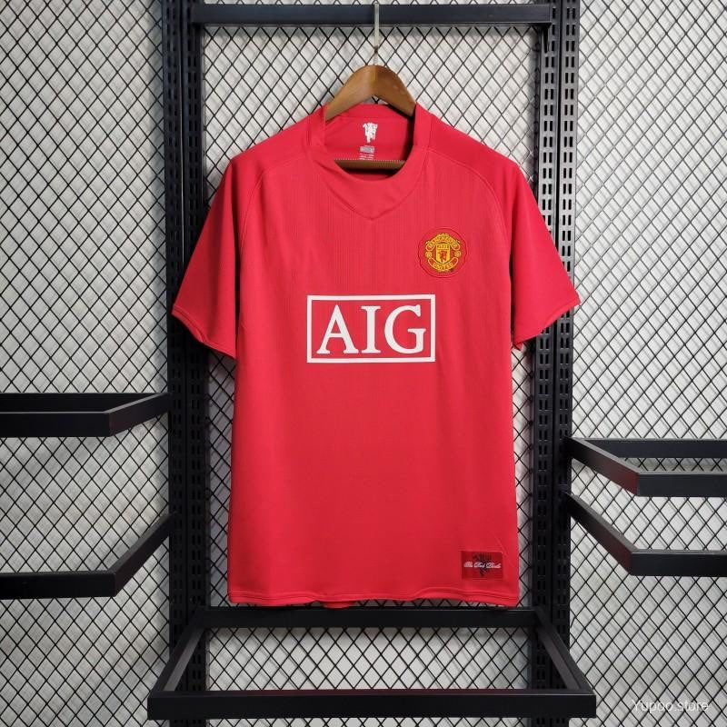 Maillot domicile rétro Manchester United 2007-2008, Le 12-ème Maillot, vue de face avec logo et design classique.