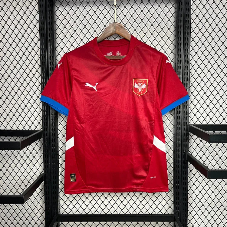 Maillot domicile de la Serbie 2024/25, officiel Le 12 -ème Maillot, vue de face avec logo et détails de l'équipe nationale.