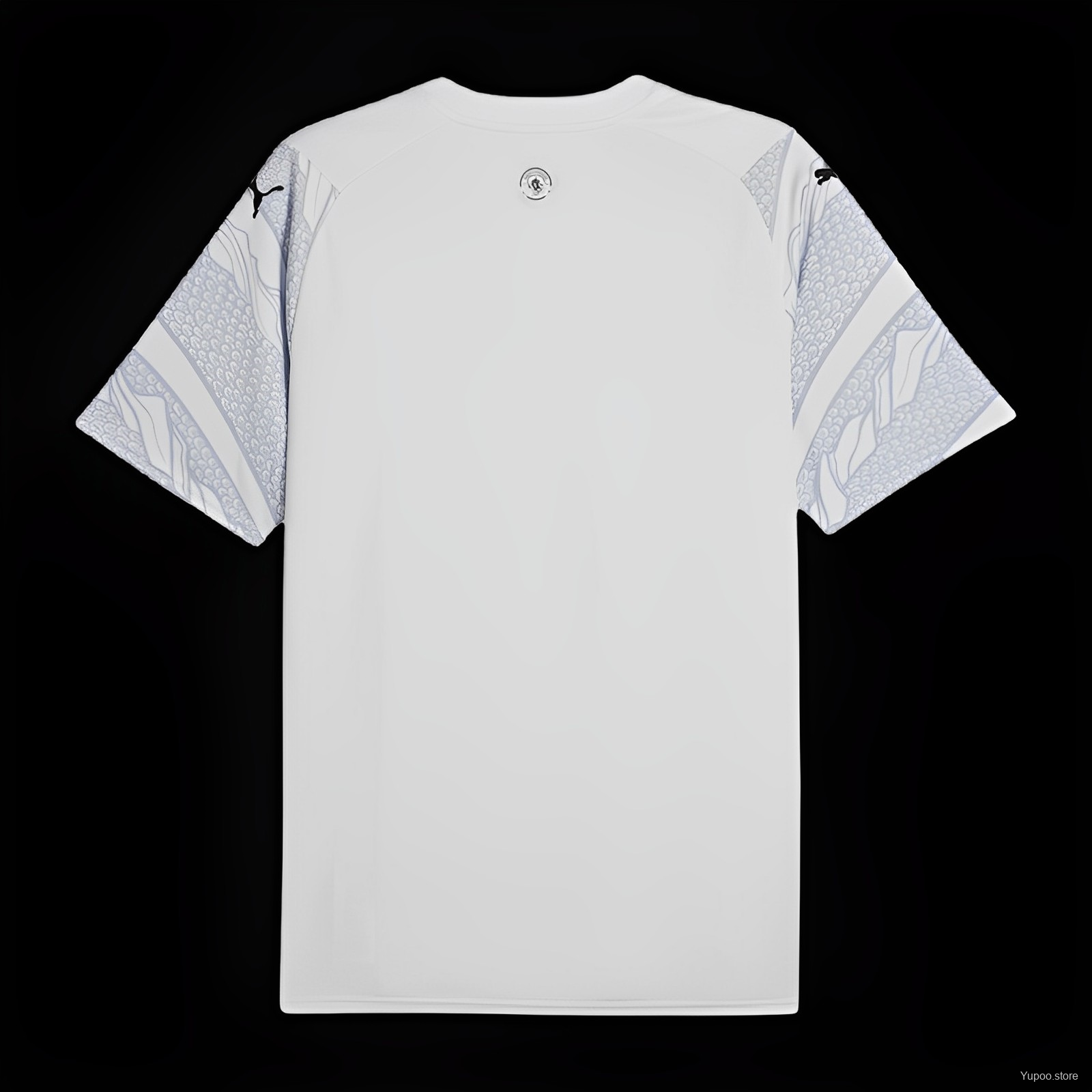 Maillot Manchester City 2024-2025 Le 12-ème Maillot avec dragon, maillot de football bleu et blanc, détail du design sur le devant