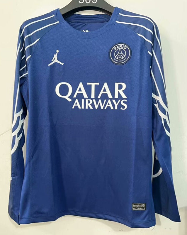 Maillot PSG bleu à manches longues Le 12-ème pour enfants 25/26, logo du PSG visible sur la poitrine.
