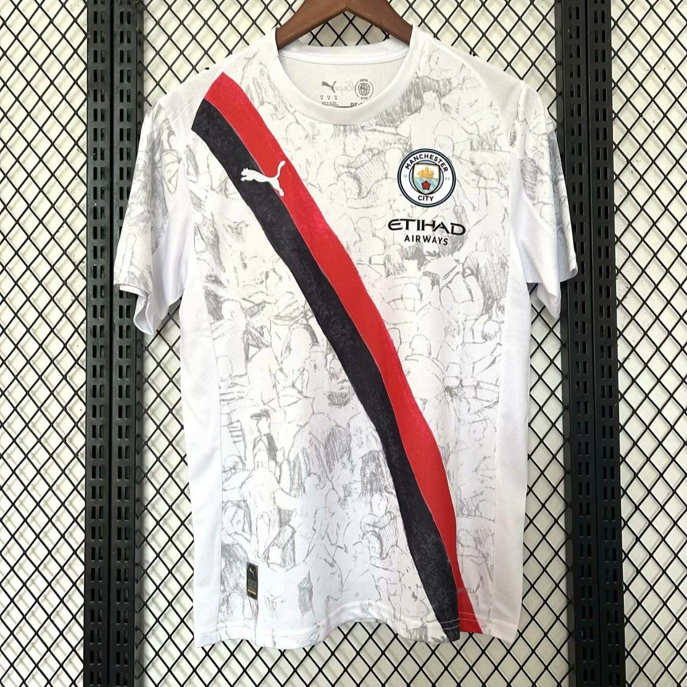Maillot extérieur Manchester City blanc 25/26, marque Le 12 -ème Maillot, détails du design sportif et logo de l'équipe.