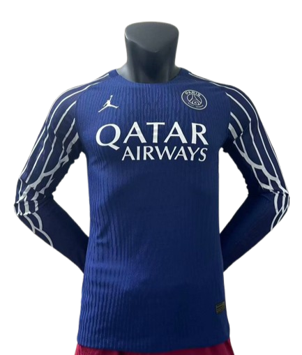Maillot de football PSG bleu manches longues Le 12 -ème Maillot, maillot joueur 25/26, détail du logo et design du maillot.