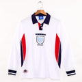 Maillot domicile retro de l'Angleterre 1998, manches longues, marque Le 12 -ème Maillot, vue de face.