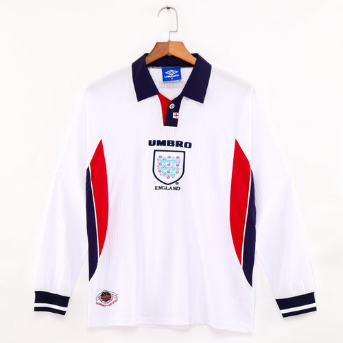 Maillot domicile retro de l'Angleterre 1998, manches longues, marque Le 12 -ème Maillot, vue de face.