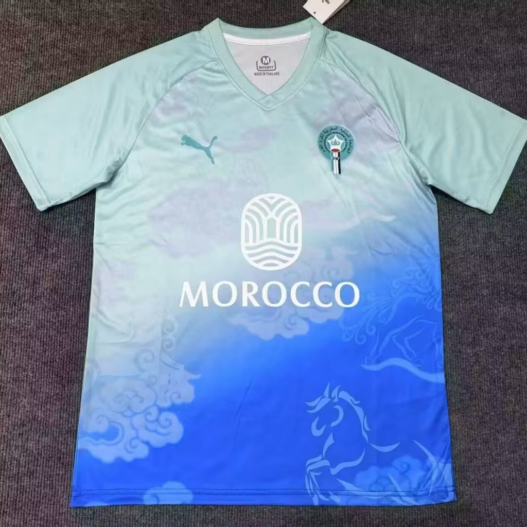 Maillot de football Maroc 25/26 Bleu Le 12 -ème Maillot, vue de face avec logo et détails du maillot.