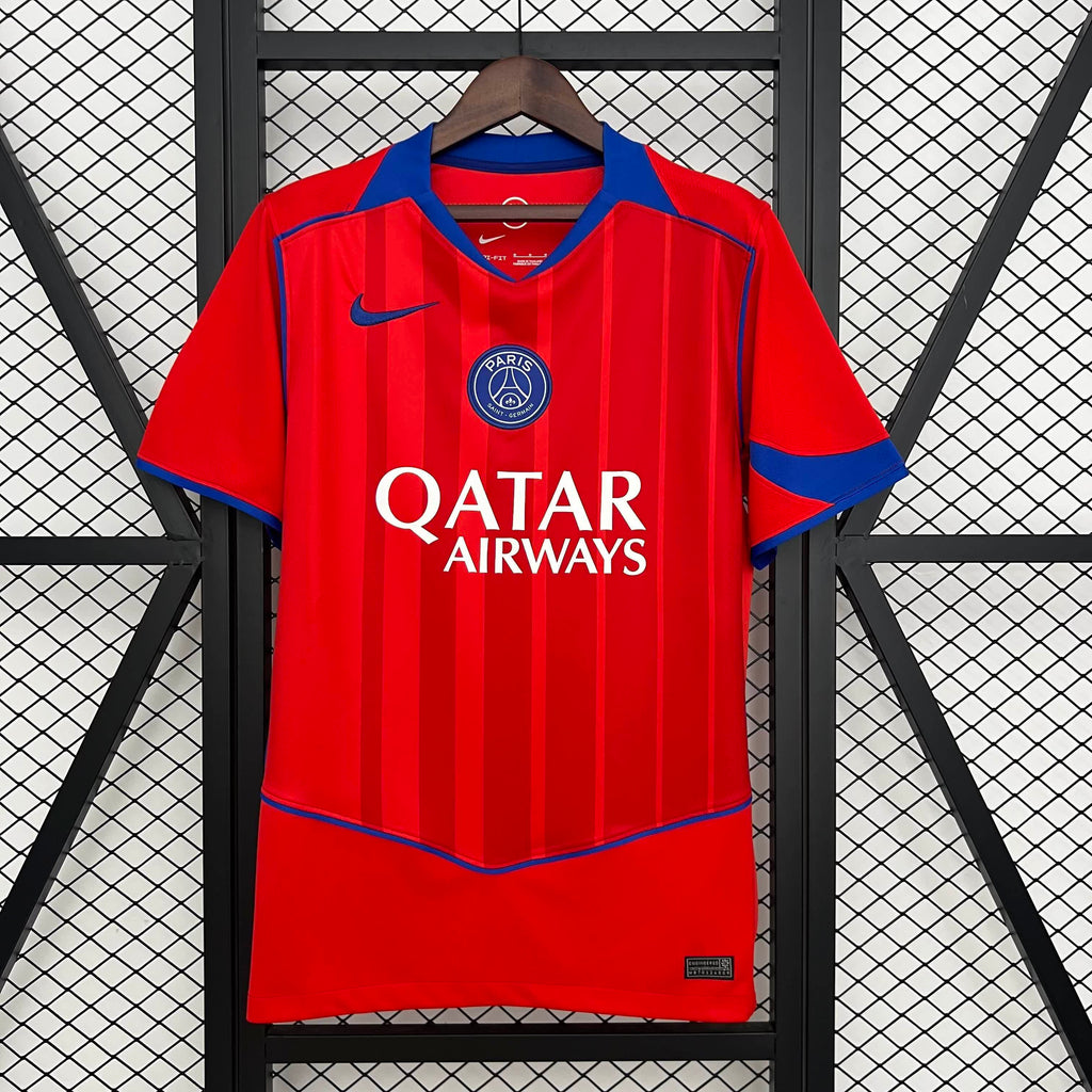 Maillot PSG third 25/26 Le 12 -ème Maillot, maillot de football bleu avec logo PSG et détails colorés, vue front.