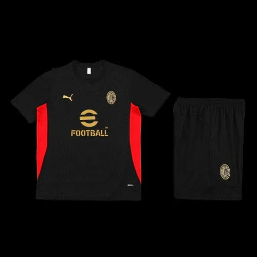 Ensemble de football AC Milan Le 12 -ème Maillot avec logo et détails en rouge et noir sur fond blanc
