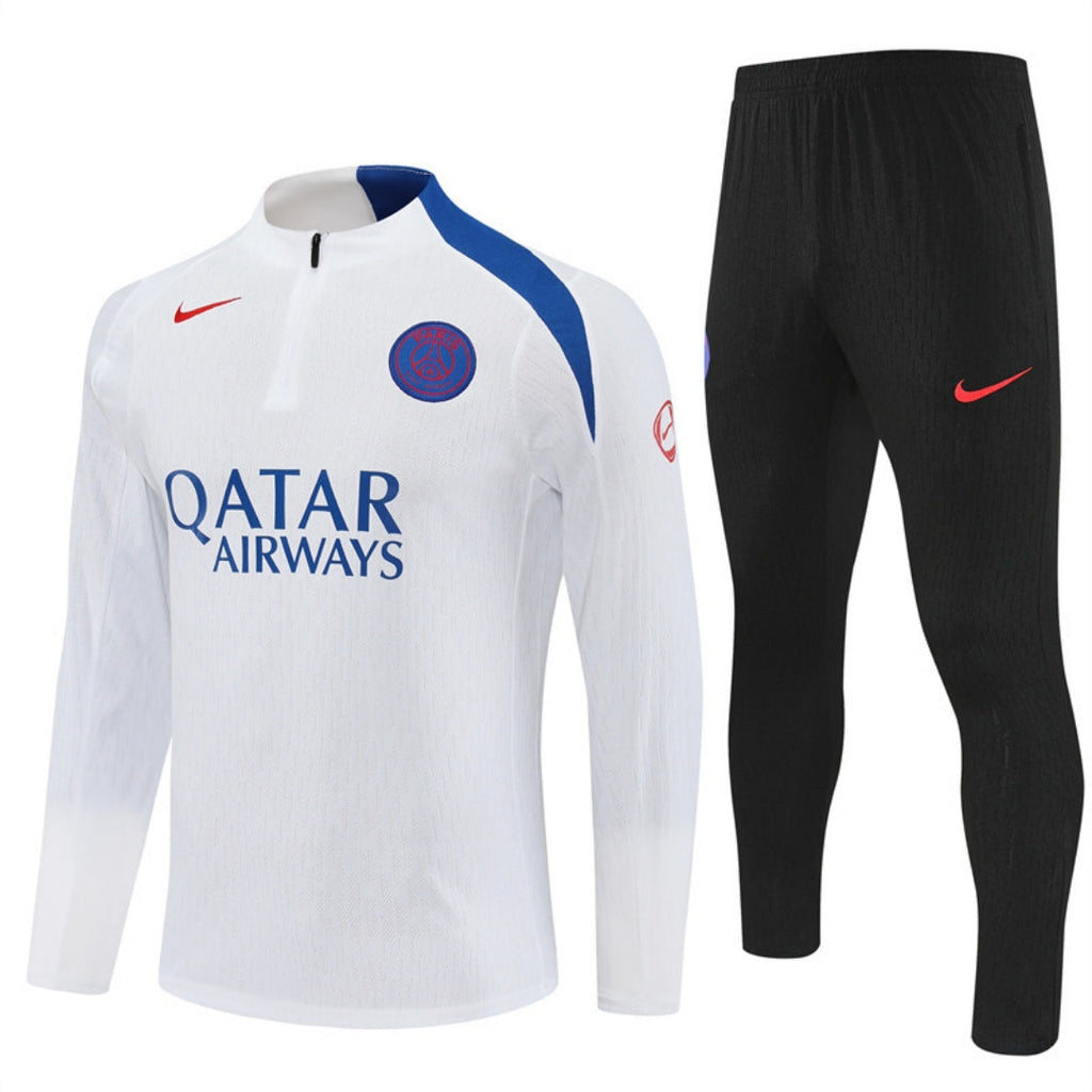 Ensemble PSG blanc 25/26 pour enfant, maillot de football Le 12 -ème Maillot, vue de face avec logo et numéros.