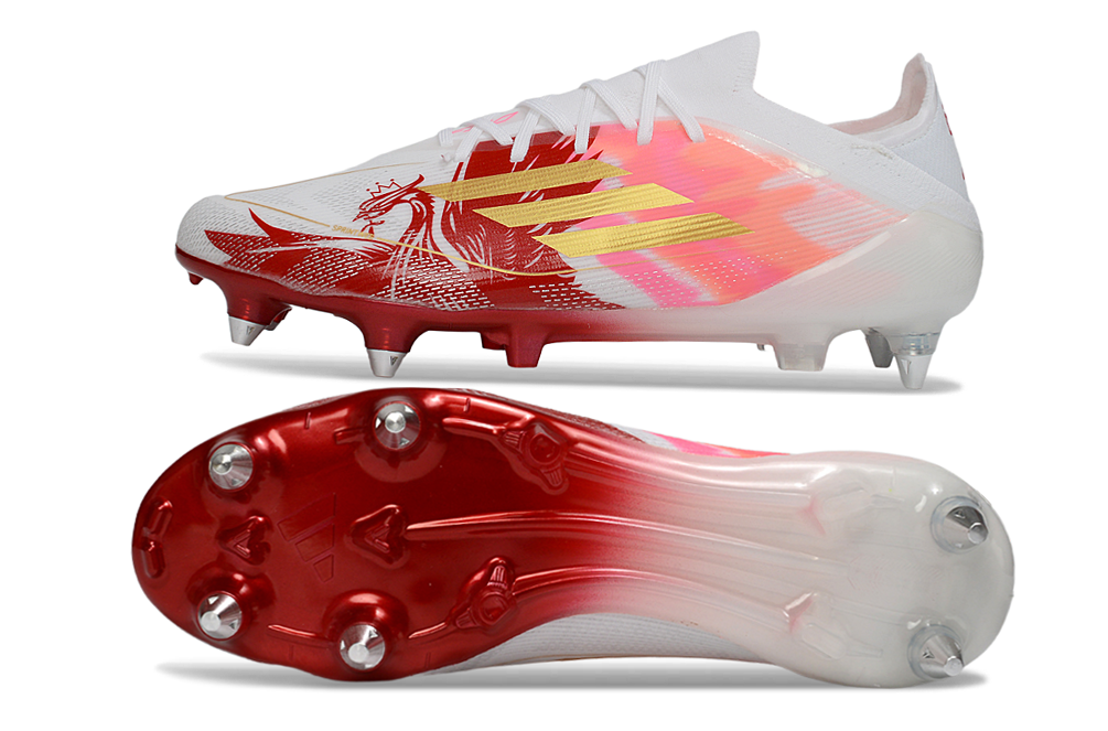 Crampons F50 FG élite de Le 12 -ème Maillot, pointes en acier, fixes pour chaussures de football, affichés sur fond neutre.