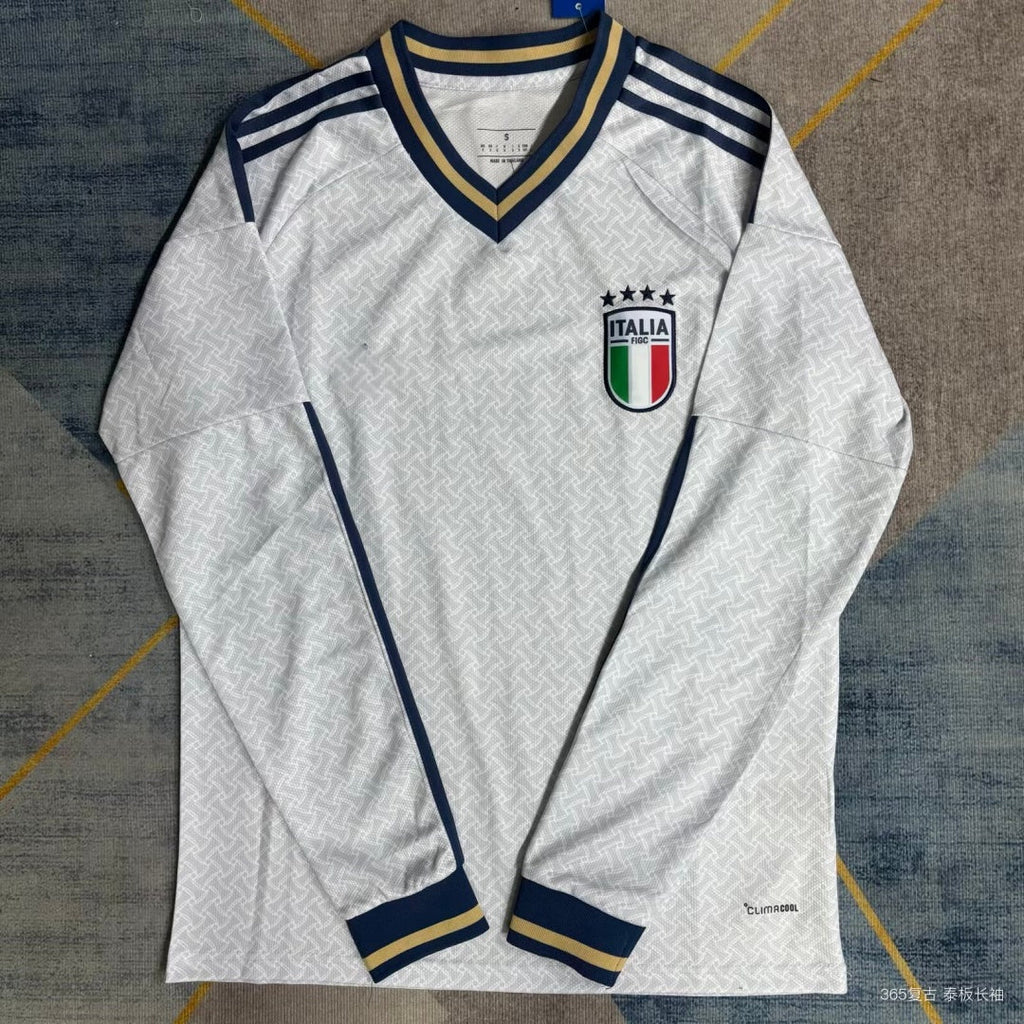Maillot de football à manches longues Italie Extérieur Le 12-ème pour enfants 25/26, vue de face avec logo visible