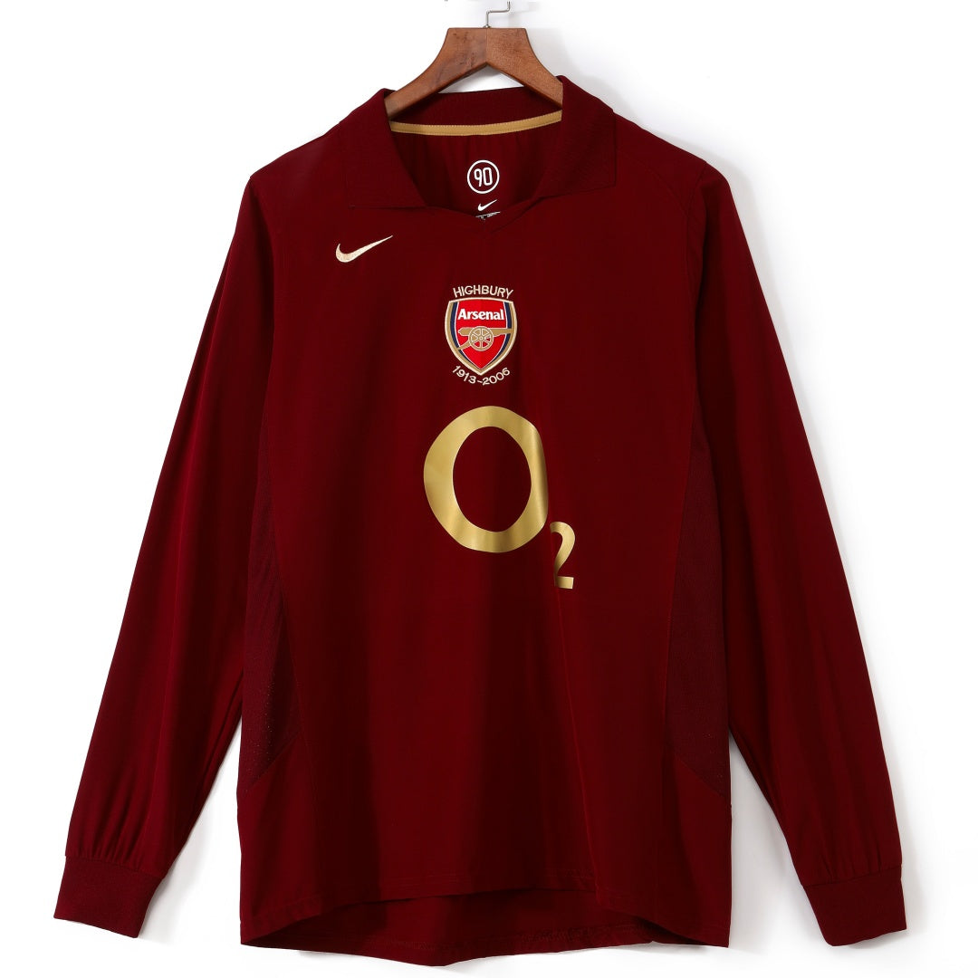 Maillot domicile retro pour Arsenal 2005-2006, manches longues, fabriqué par Le 12 -ème Maillot, en bleu avec logo du club