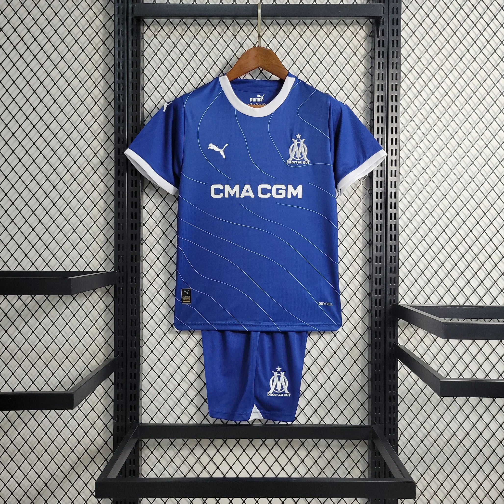 Maillot extérieur enfant Olympique de Marseille 2023-2024 Le 12 -ème Maillot, maillot de football avec logo et couleurs du club.