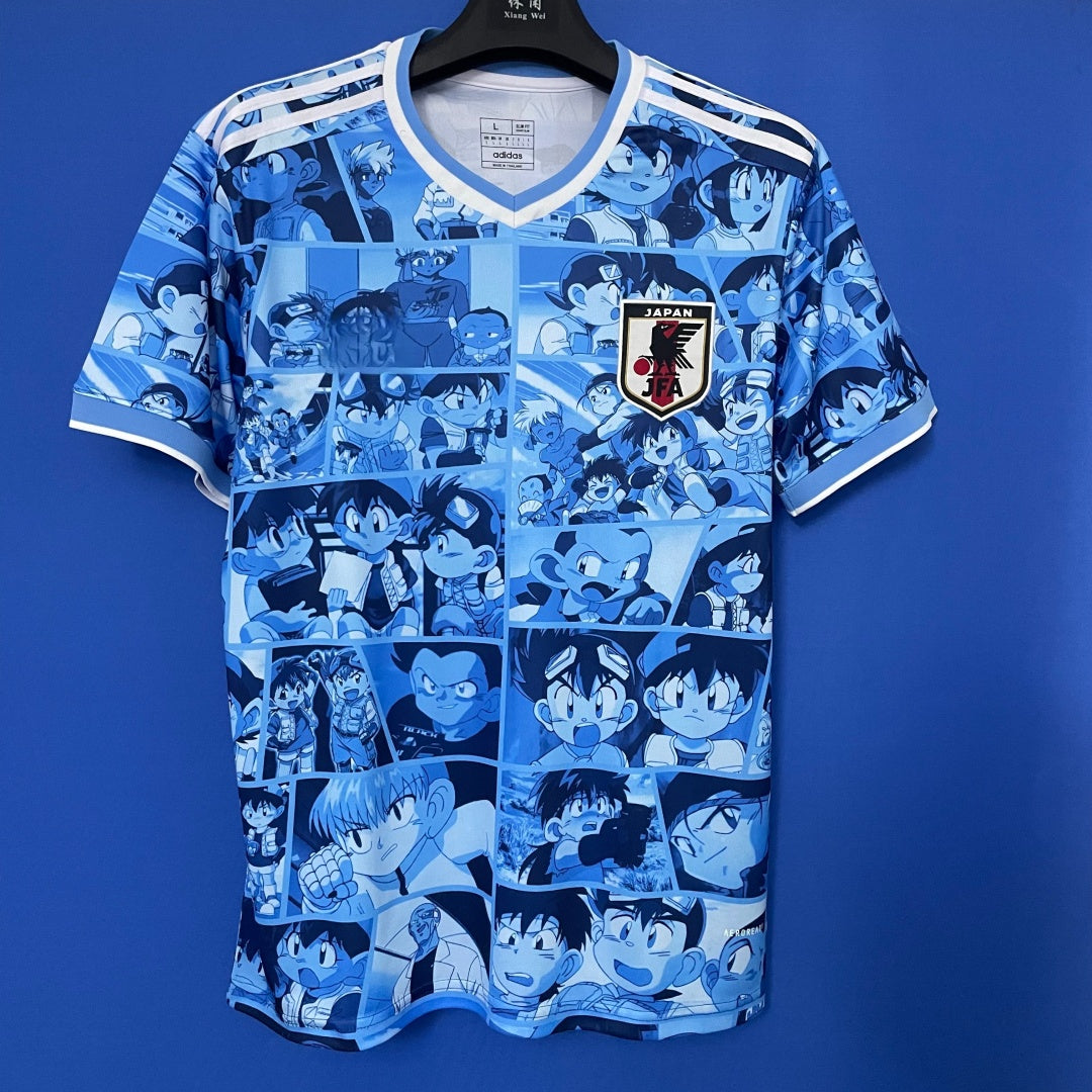 Maillot de sport bleu pour enfants, modèle 25/26 japon anime, de la marque Le 12 -ème Maillot, visible avec détails du design.