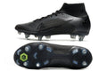Crampons Nike Mercurial Superfly IX Elite avec semelles en caoutchouc, adaptés pour football, visibles sous le produit.