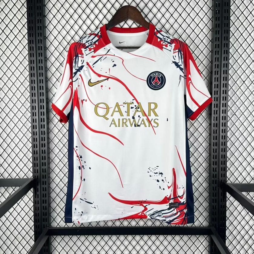 Maillot de football PSG blanc 25/26 Le 12-ème Maillot, modèle spécial, vue de face avec logo PSG et détails du maillot blanc.