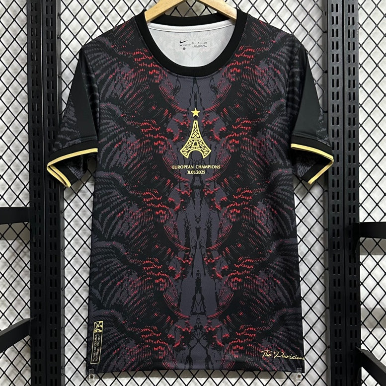 Maillot PSG 25/26 Le 12-ème avec motif Tour Eiffel, maillot de football pour enfants, couleur bleu et blanc.