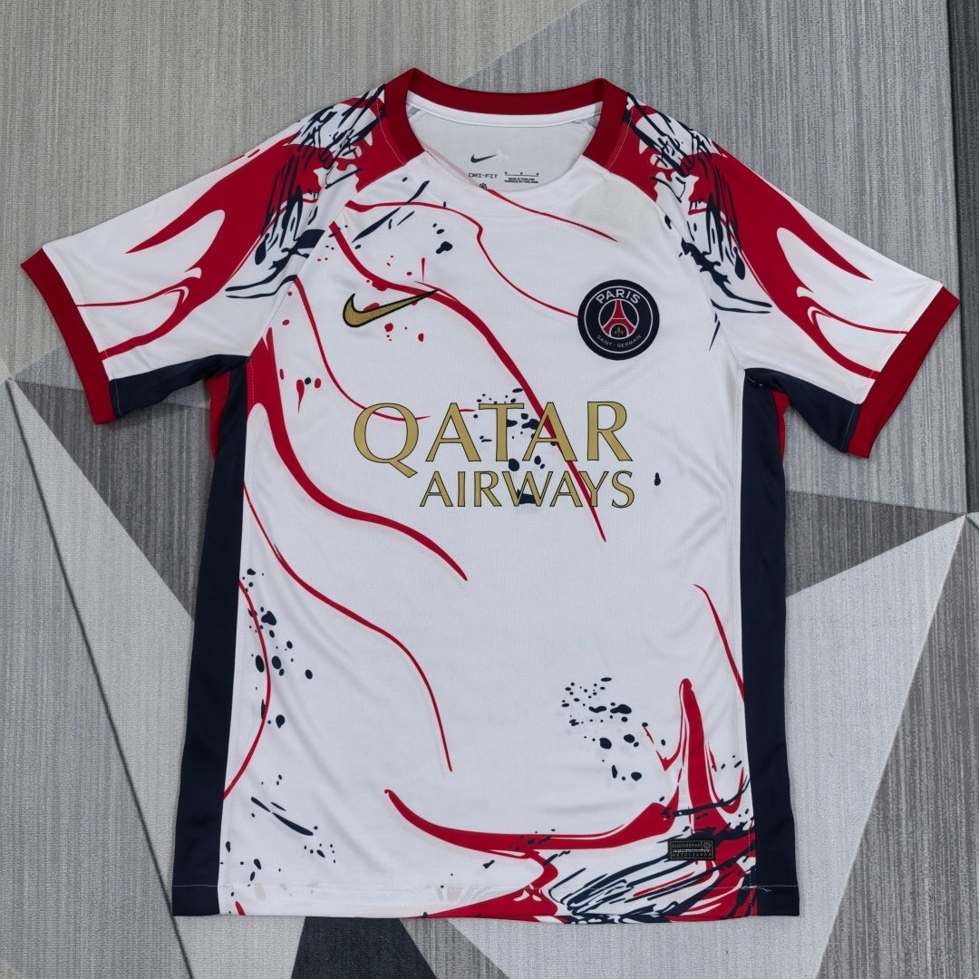 Maillot PSG blanc 25/26 Le 12 -ème Maillot, maillot de football pour jeunes, visible en détail sur l'image.