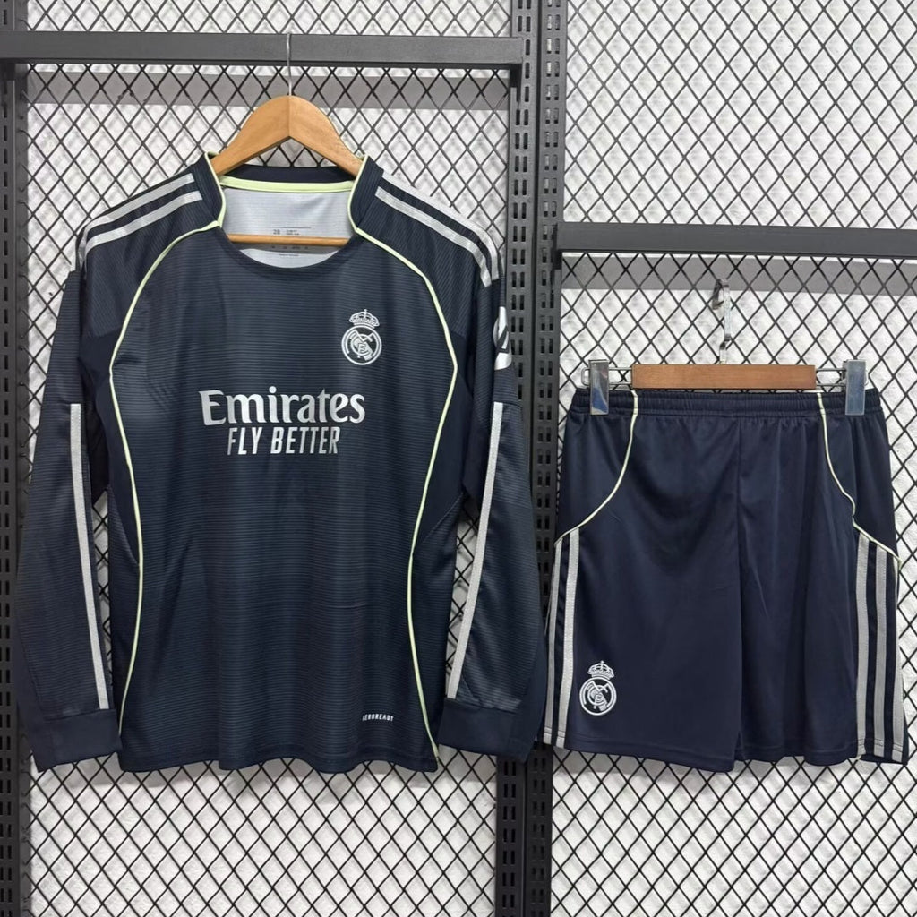 Ensemble maillot extérieur Real Madrid 25/26 pour adulte, manches longues, marque Le 12 -ème Maillot, uniforme de football.