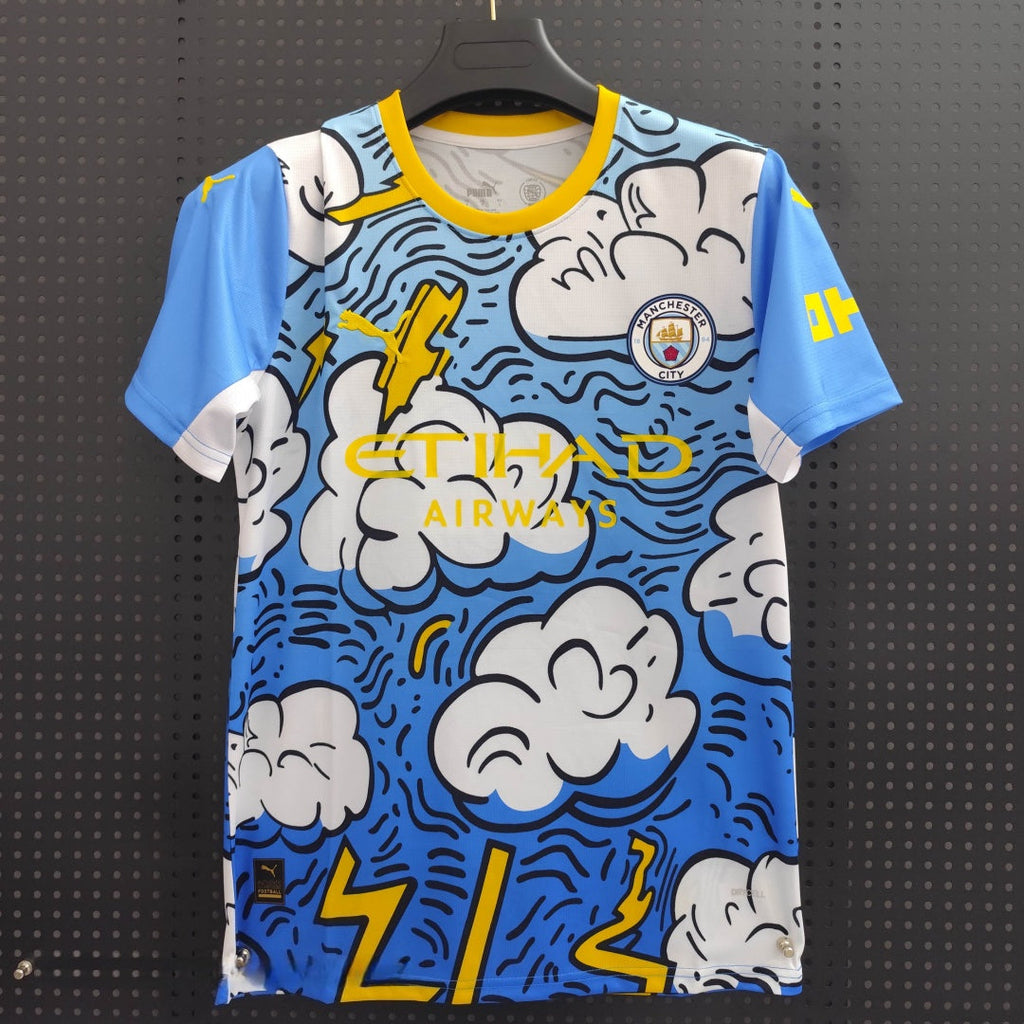 Maillot Manchester City bleu 25/26 Le 12 -ème Maillot, maillot de football pour enfant, vue de face avec logo et détails.