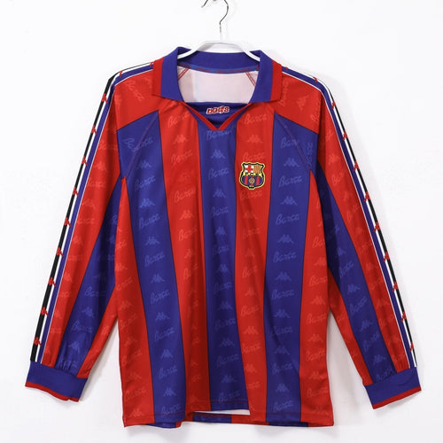 Maillot de football domicile rétro de Barcelone 1995-1997, manches longues, marque Le 12 -ème Maillot, devant avec logo blaugrana